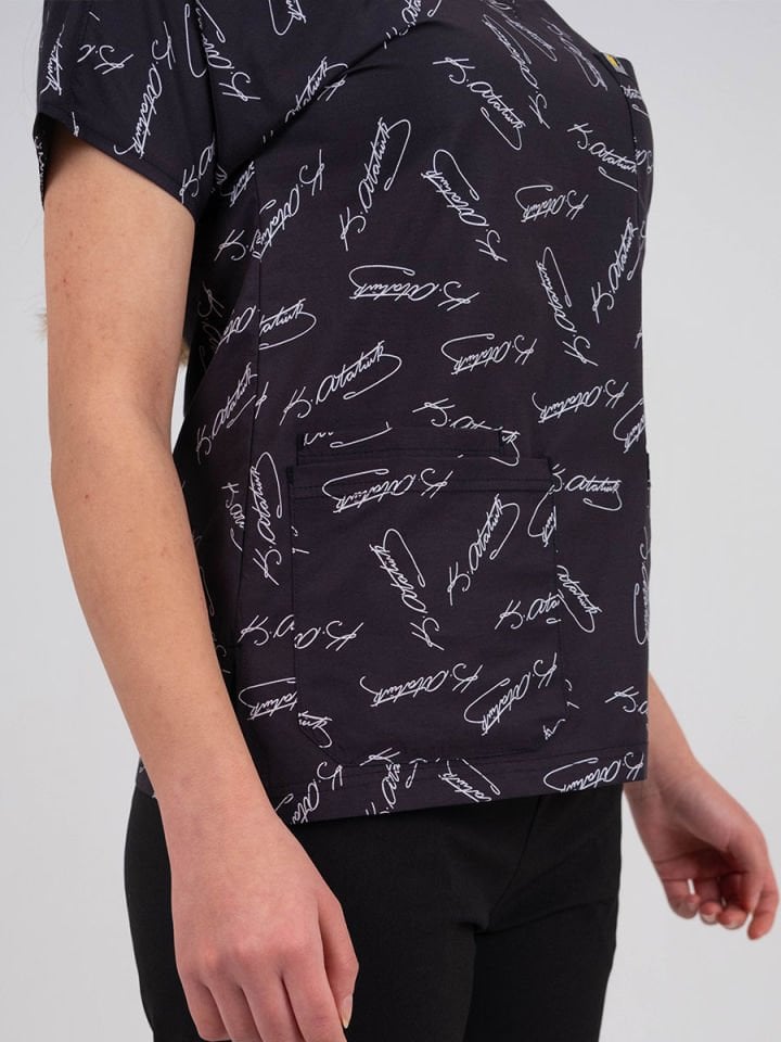 Atatürk İmzalı Desenli  Cerrahi Kol Tek Üst