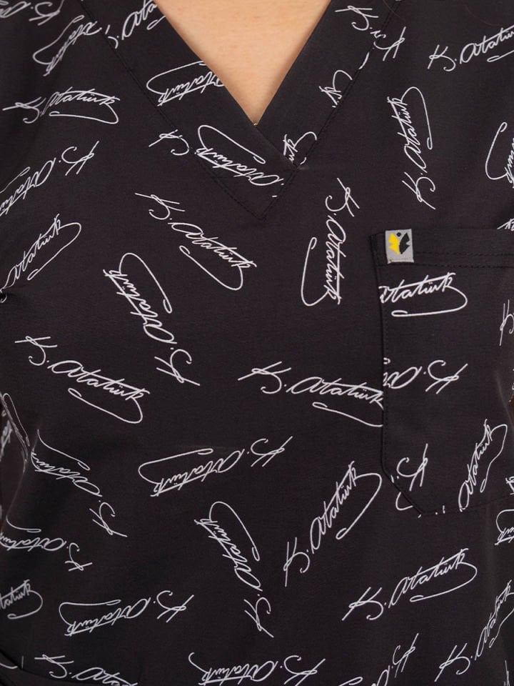 Atatürk İmzalı Desenli  Cerrahi Kol Tek Üst