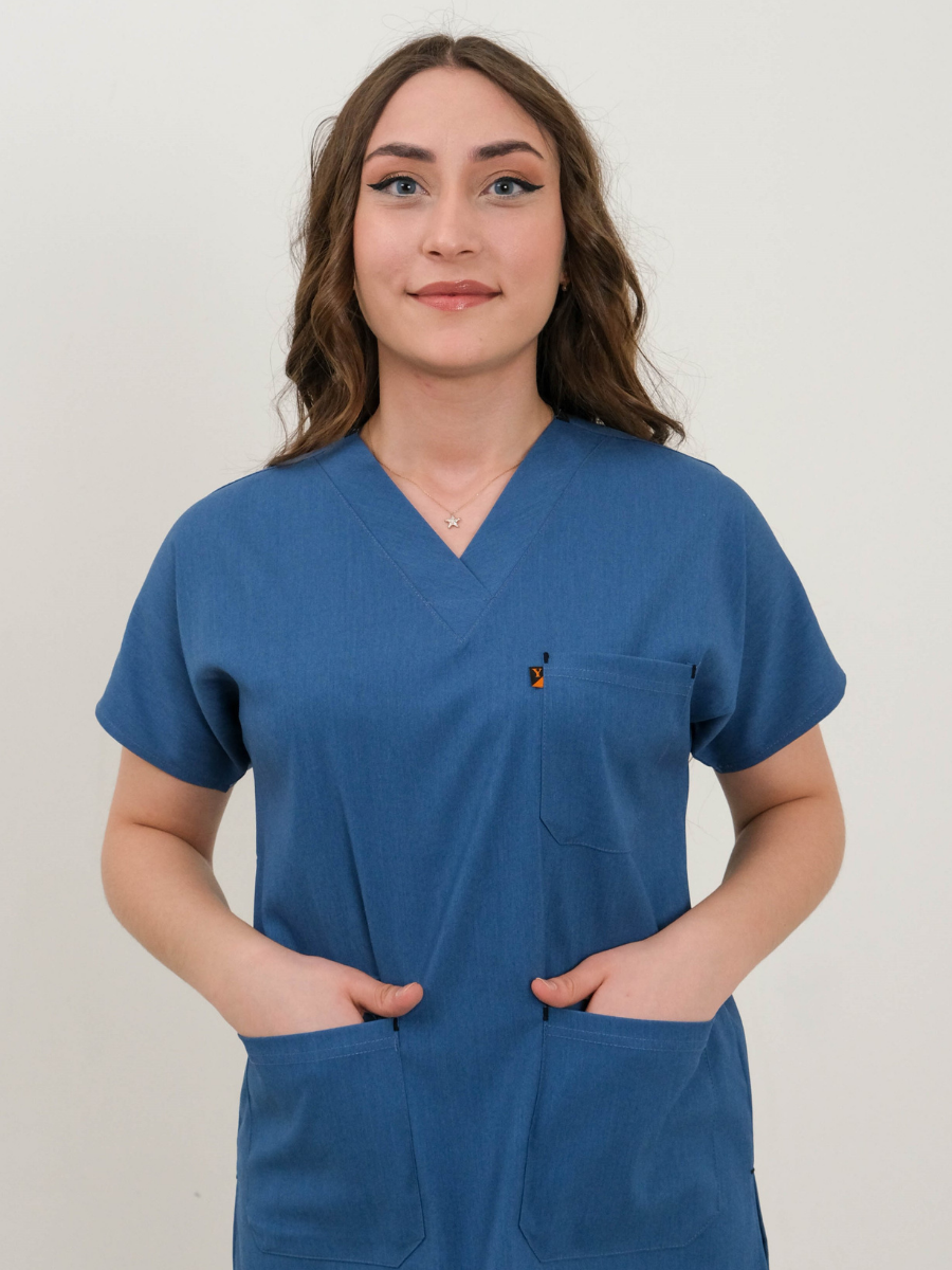 Petrol Mavisi Likralı Cerrahi Kol Tek Üst