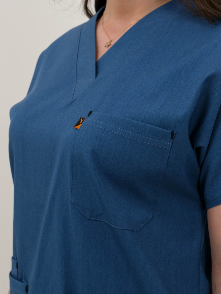 Petrol Mavisi Likralı Cerrahi Kol Tek Üst