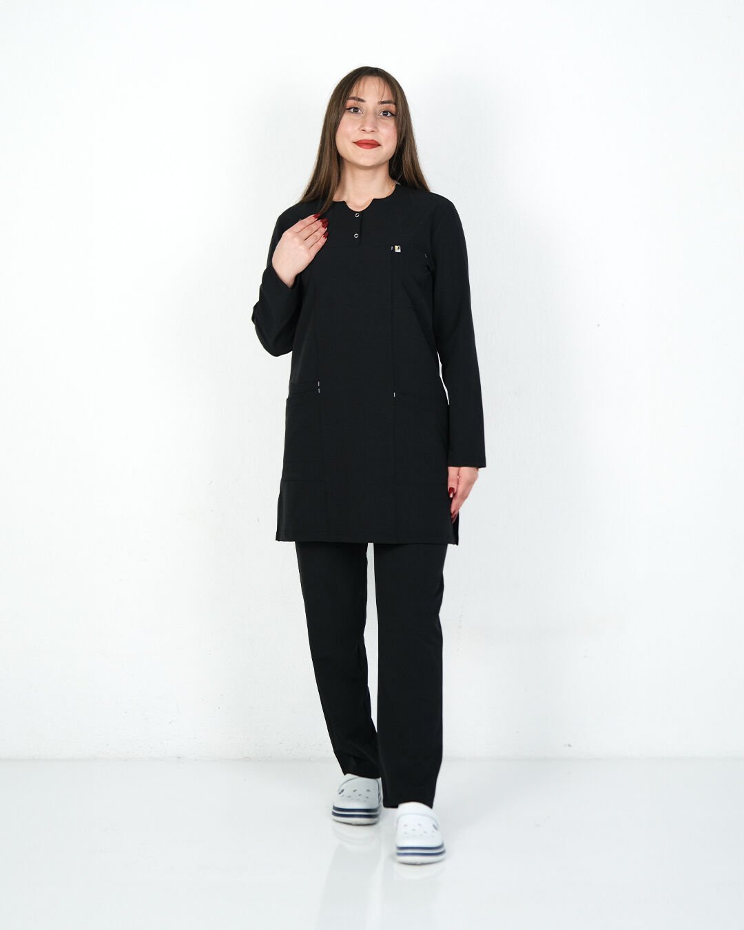 Hipo Tutmayan Kumaş ( Likralı) Siyah Tesettür Takım (Uzun Boy)