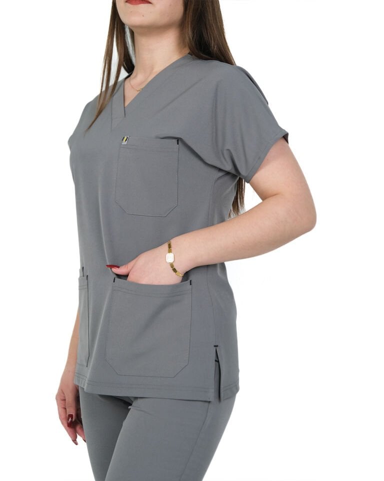 Hipo Tutmayan Kumaş ( Likralı ) Gri Cerrahi Kol Takım