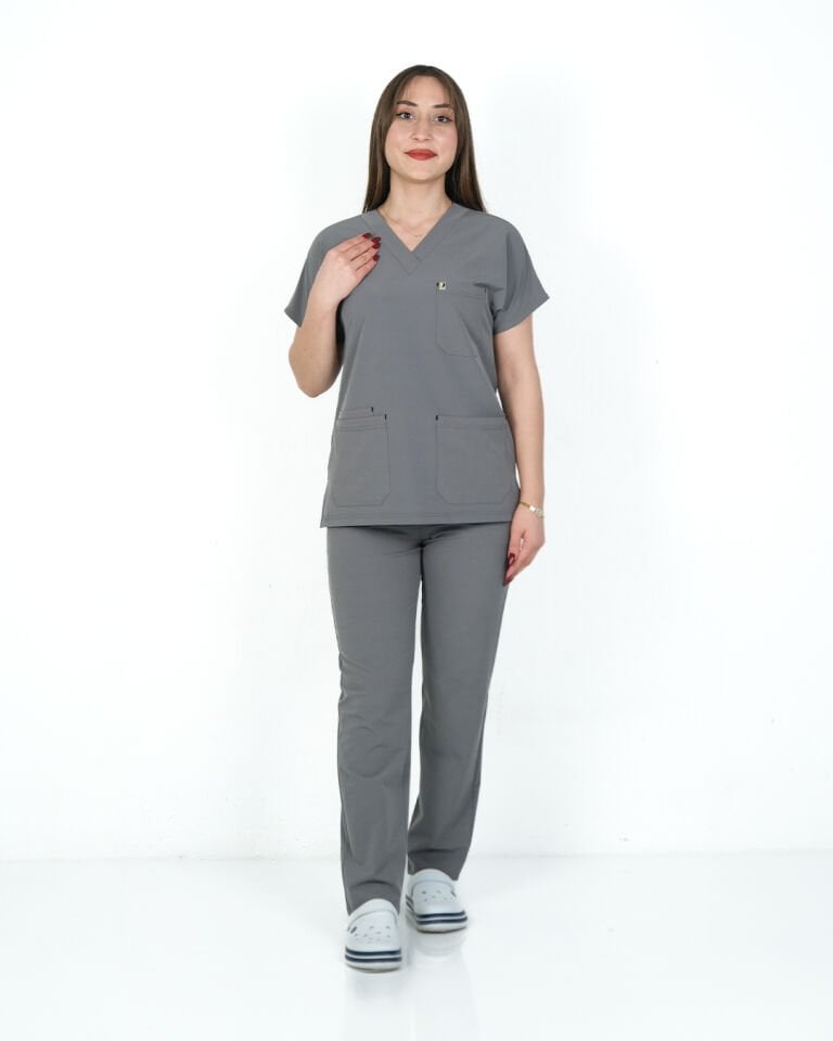 Hipo Tutmayan Kumaş ( Likralı ) Gri Cerrahi Kol Takım