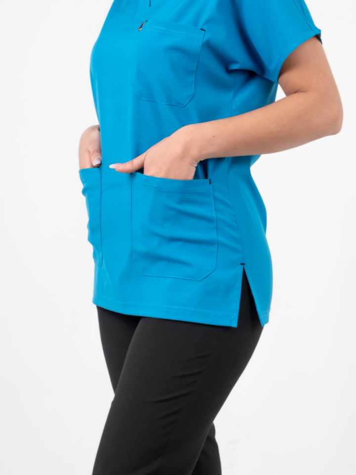 Turkuaz Likralı Cerrahi Kol Tek Üst