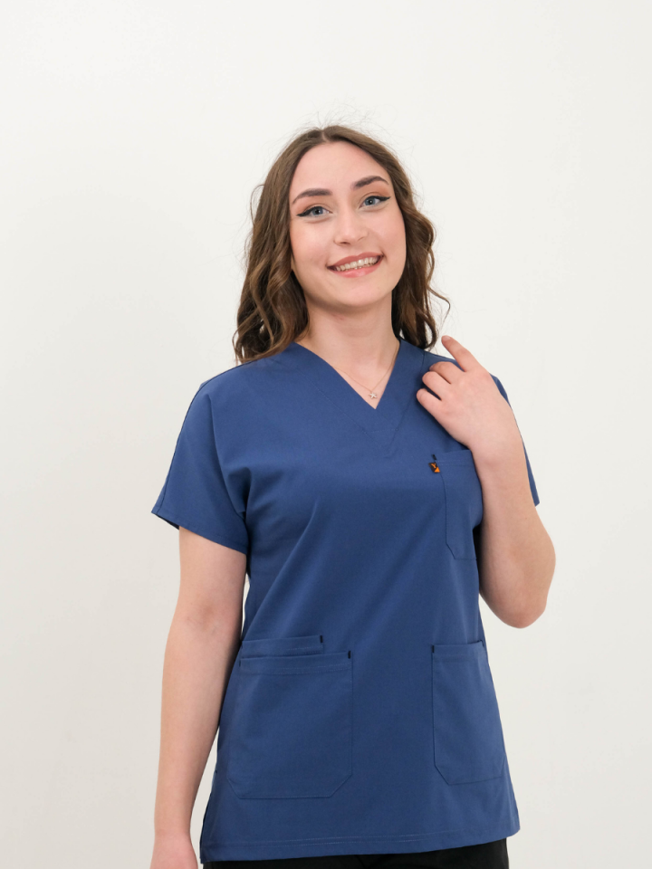 Koyu Fırtına Mavisi Likralı Cerrahi Kol Tek Üst