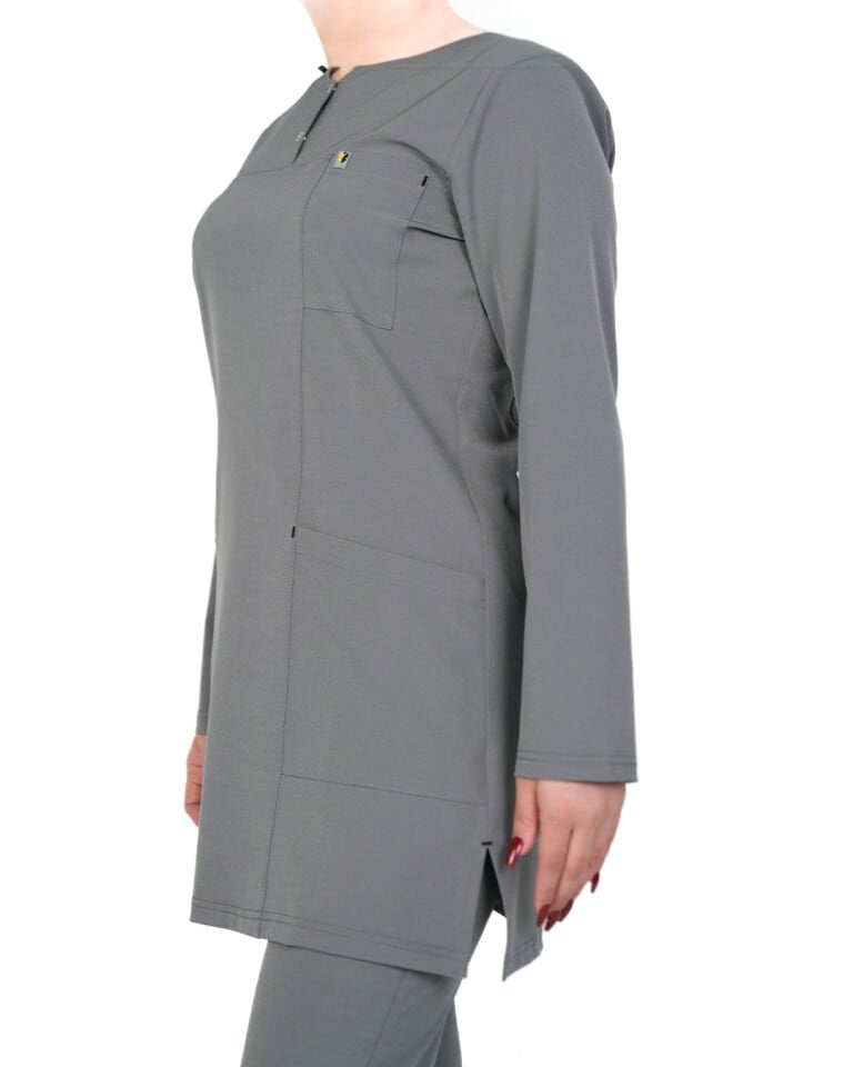 Hipo Tutmayan Kumaş ( Likralı) Gri Tesettür Takım (Uzun Boy)