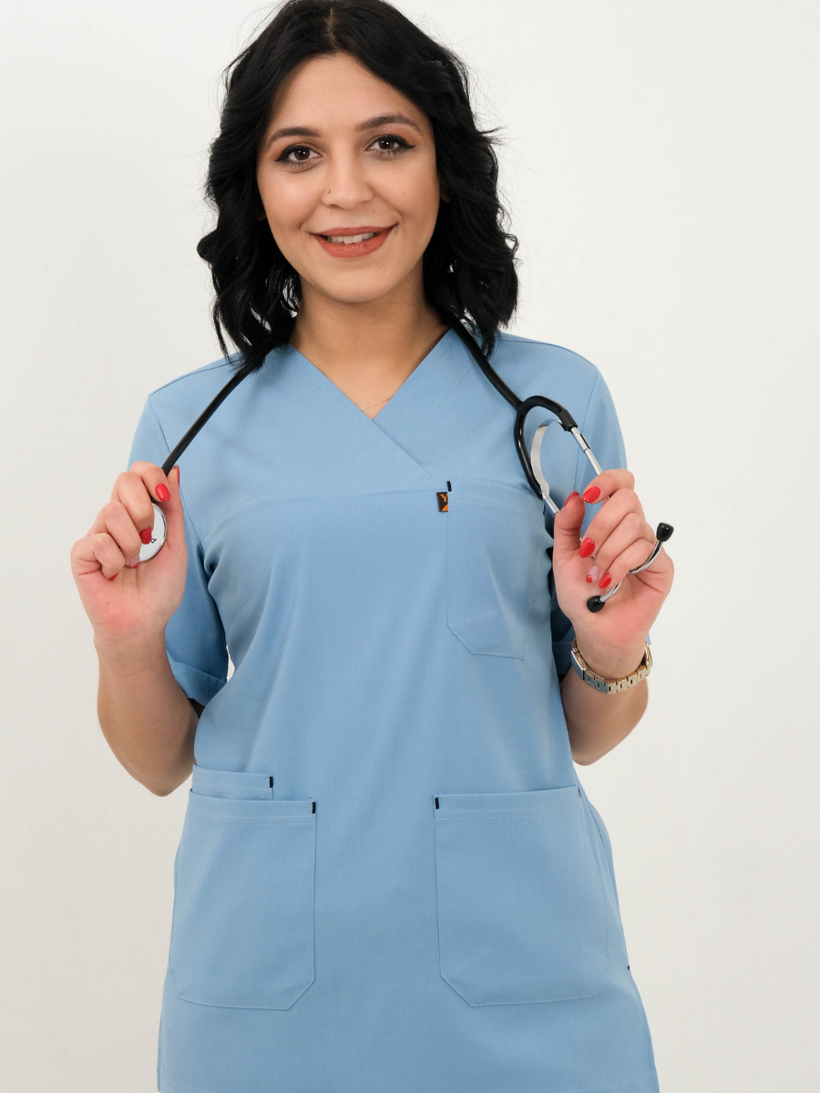 Buz Mavisi Likralı Takma Kol Tek Üst