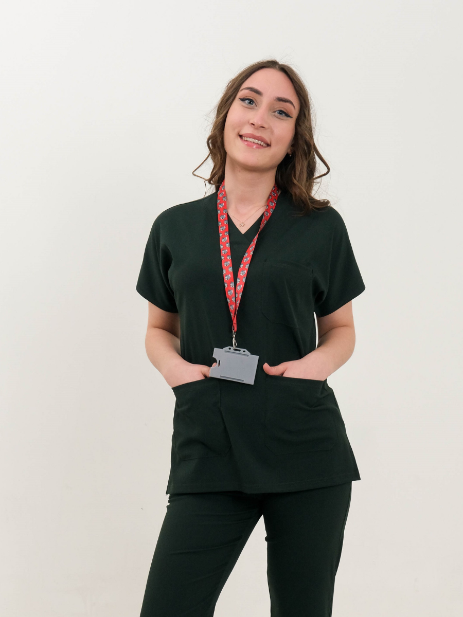 Ördek Başı Yeşili Likralı Cerrahi Kol Tek Üst