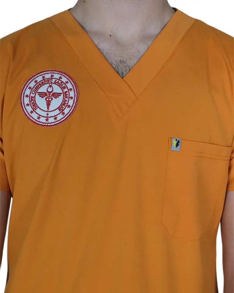 Klinik Destek Forması (Orange Ochre) Likralı V Yaka Takım