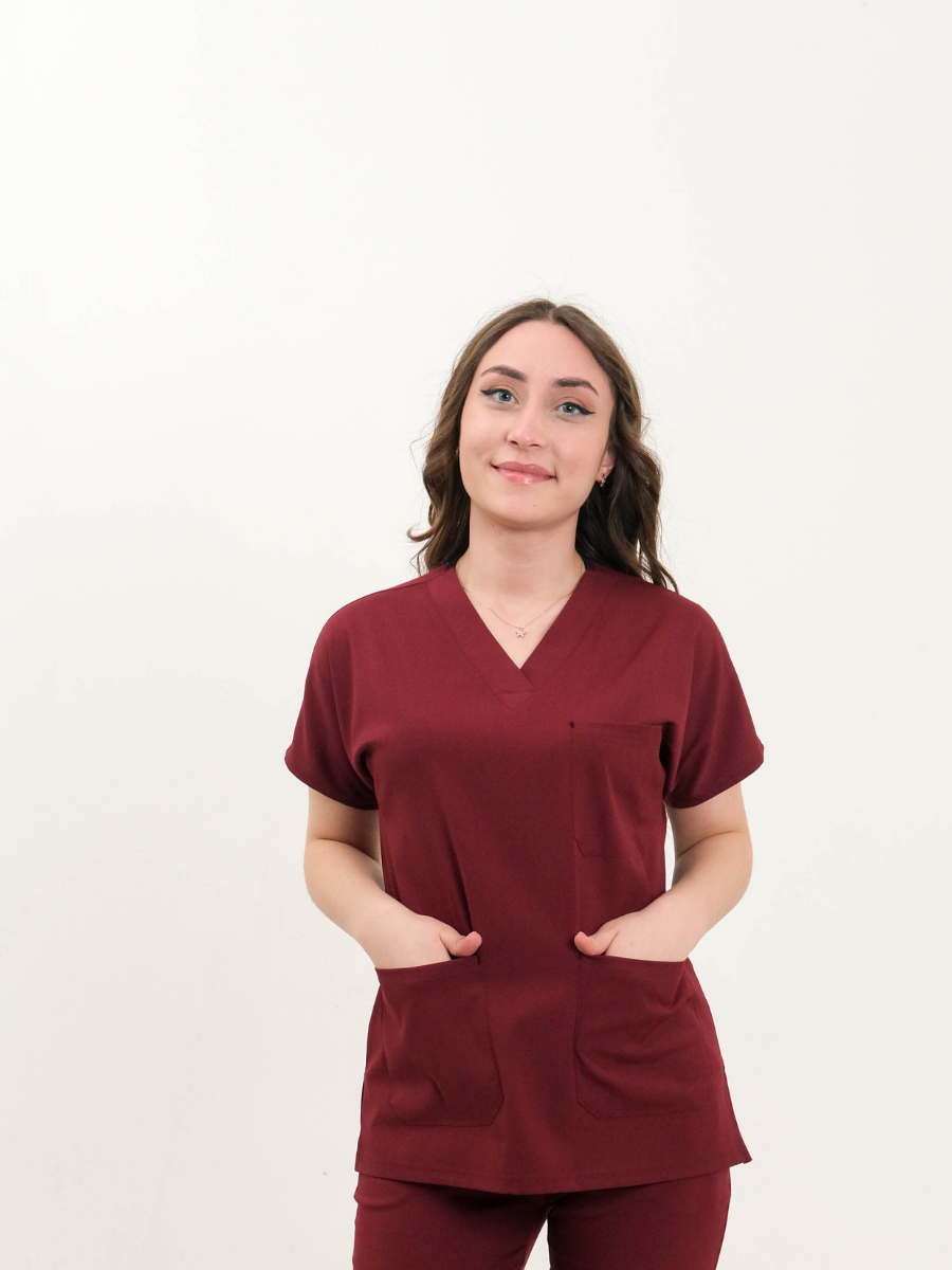 Bordo Likralı Cerrahi Kol Tek Üst