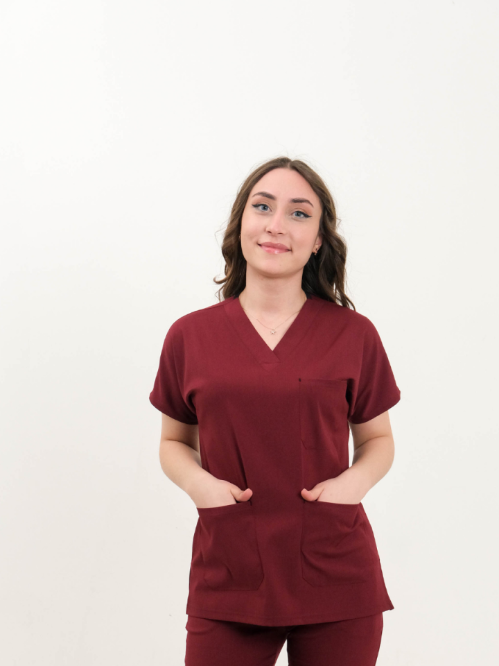 Bordo Likralı Cerrahi Kol Tek Üst