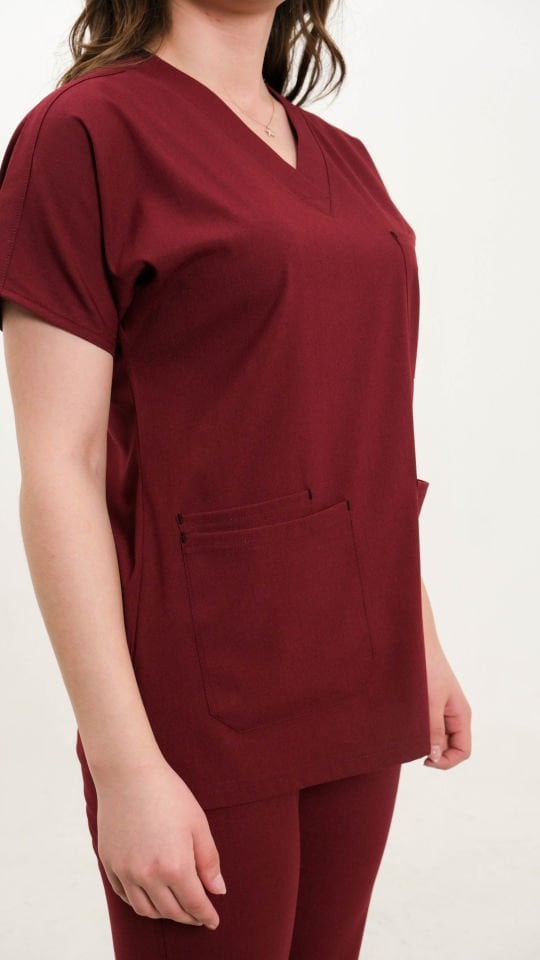 Bordo Likralı Cerrahi Kol Tek Üst