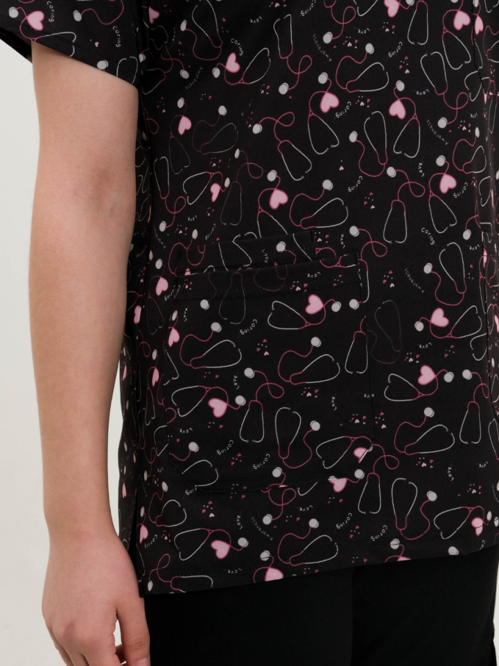 Steteskop Desenli Likralı Cerrahi Kol Tek Üst