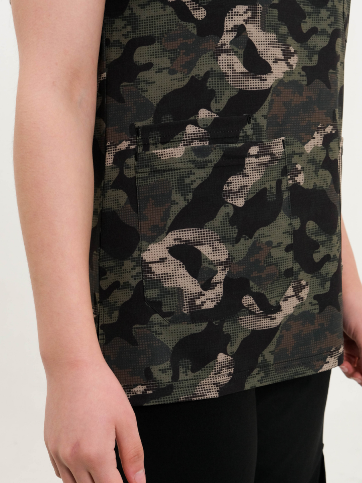 Kamuflaj Desenli Likralı Cerrahi Kol Tek Üst