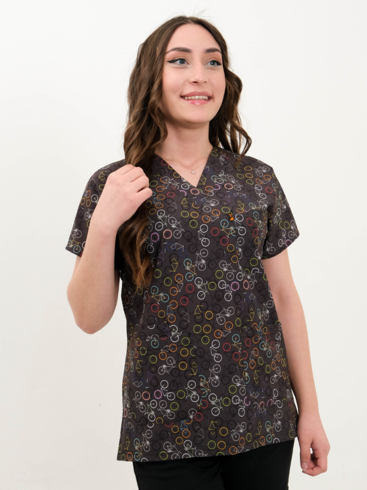 Bisiklet Desenli Likralı Cerrahi Kol Tek Üst