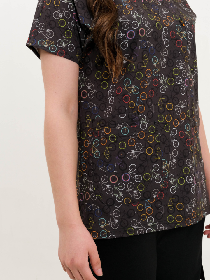 Bisiklet Desenli Likralı Cerrahi Kol Tek Üst