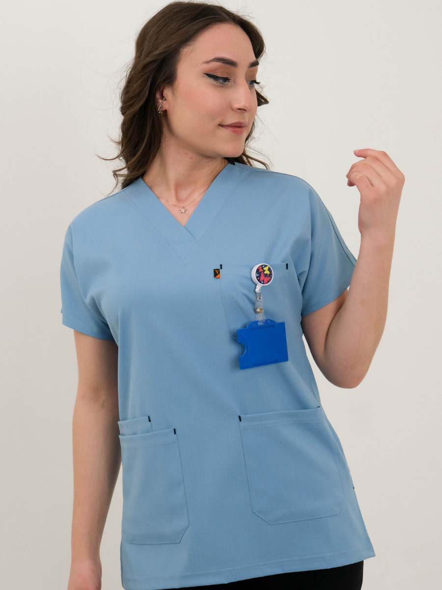 Buz Mavisi Likralı Cerrahi Kol Tek Üst