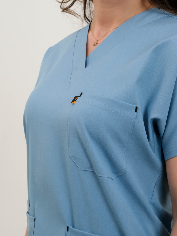 Buz Mavisi Likralı Cerrahi Kol Tek Üst