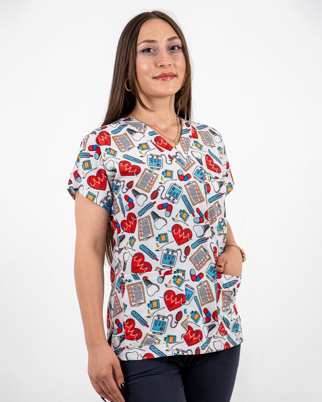 Kalp Atışı Desenli Cerrahi Kol Tek Üst