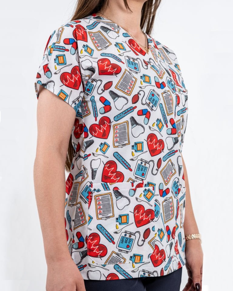 Kalp Atışı Desenli Cerrahi Kol Tek Üst