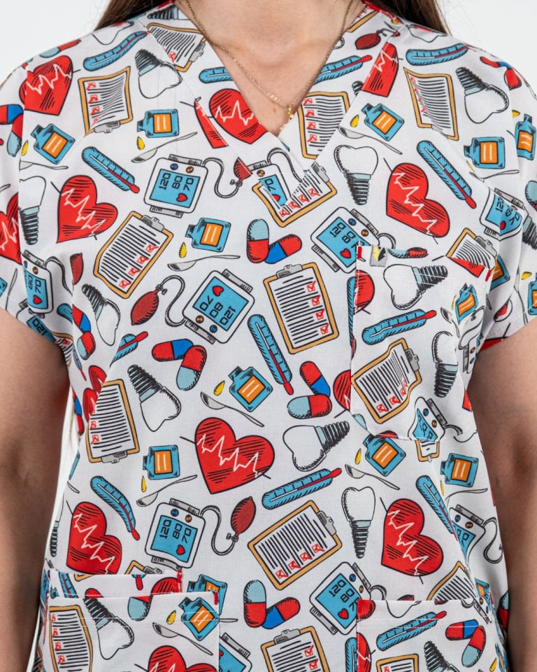 Kalp Atışı Desenli Cerrahi Kol Tek Üst