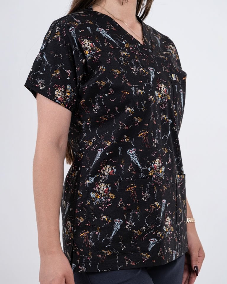 Denizaltı Desenli Likralı Cerrahi Kol Tek Üst