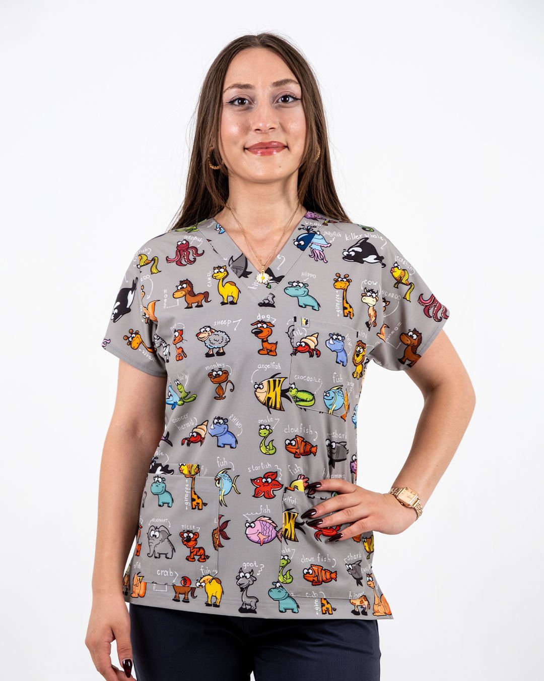 Hayvan Desenli Likralı Cerrahi Kol Tek Üst