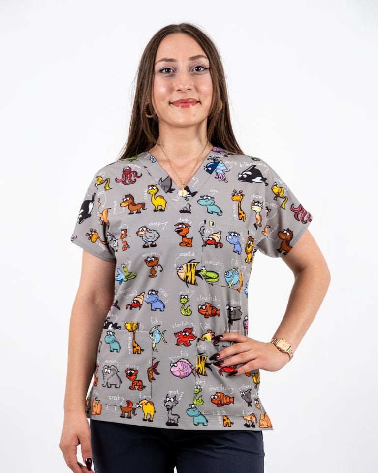 Hayvan Desenli Likralı Cerrahi Kol Tek Üst