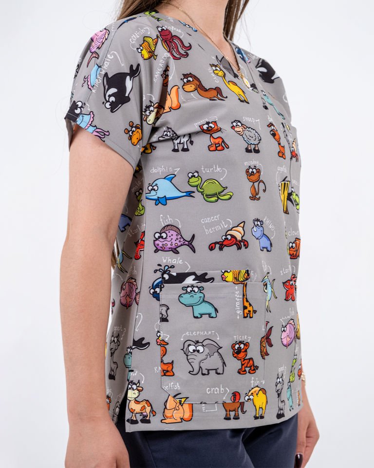 Hayvan Desenli Likralı Cerrahi Kol Tek Üst