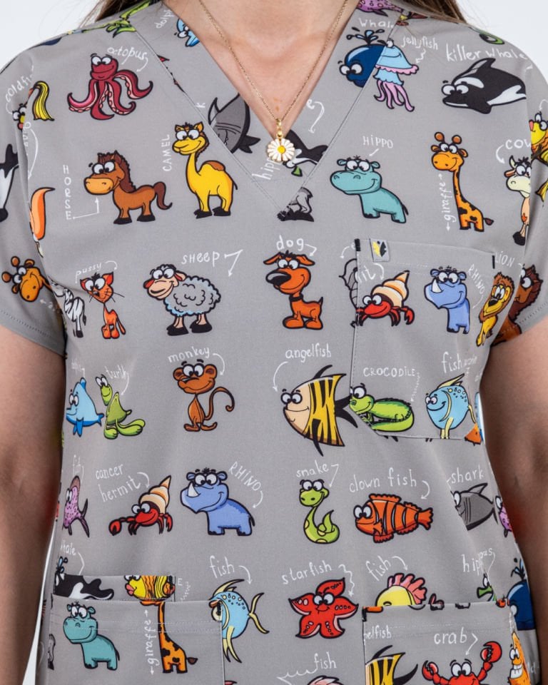 Hayvan Desenli Likralı Cerrahi Kol Tek Üst