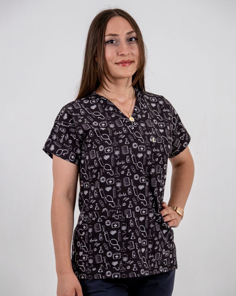 Siyah İlaç Desenli Likralı Cerrahi Kol Tek Üst