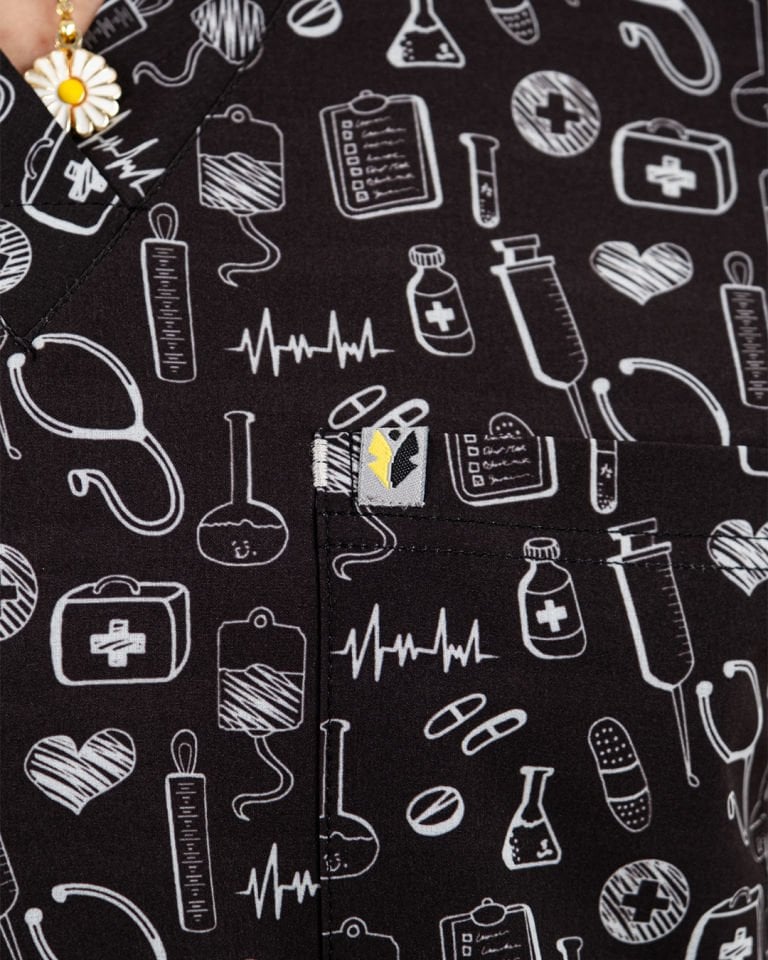 Siyah İlaç Desenli Likralı Cerrahi Kol Tek Üst