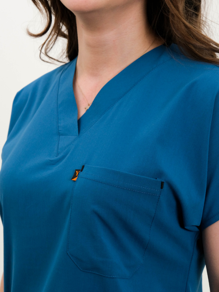 Koyu Petrol Mavisi Likralı Cerrahi Kol Tek Üst