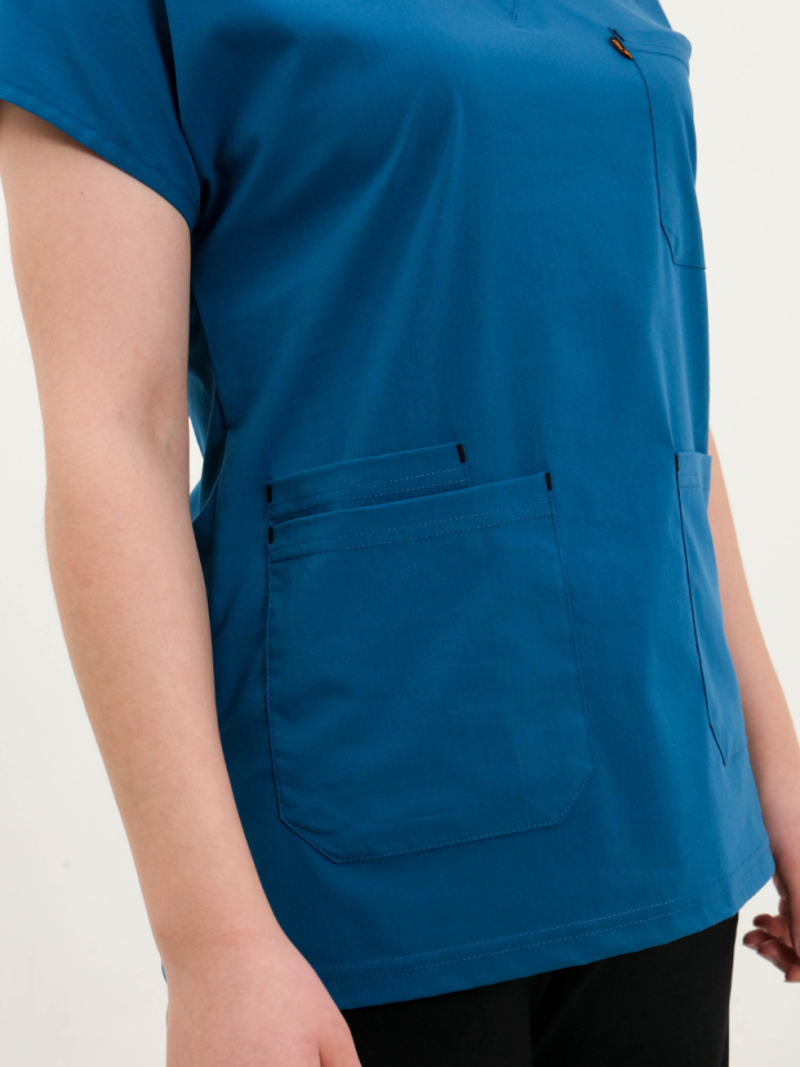 Koyu Petrol Mavisi Likralı Cerrahi Kol Tek Üst