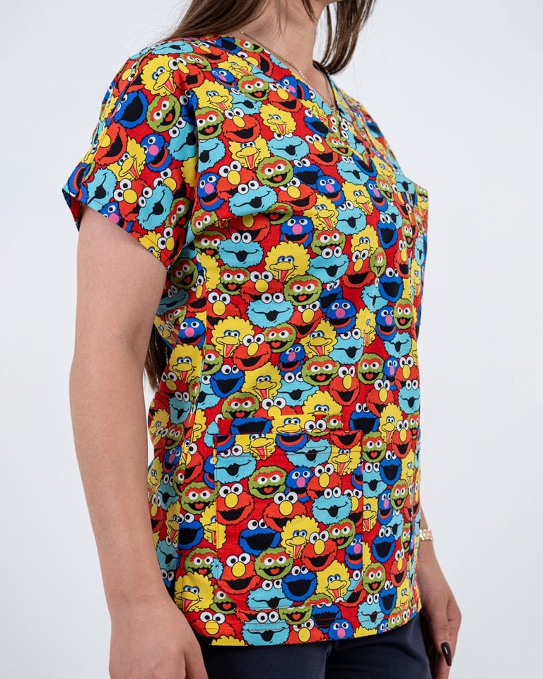 Kurabiye Canavarı Desenli Likralı Cerrahi Kol Tek Üst