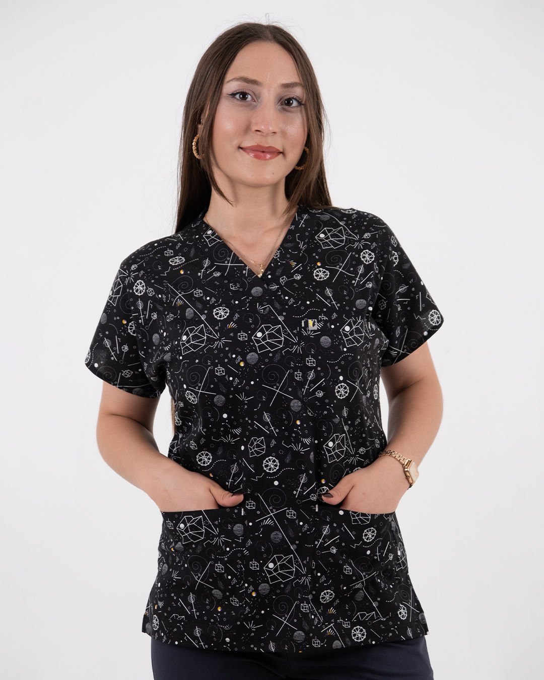 Aritmetik Desenli Likralı Cerrahi Kol Tek Üst