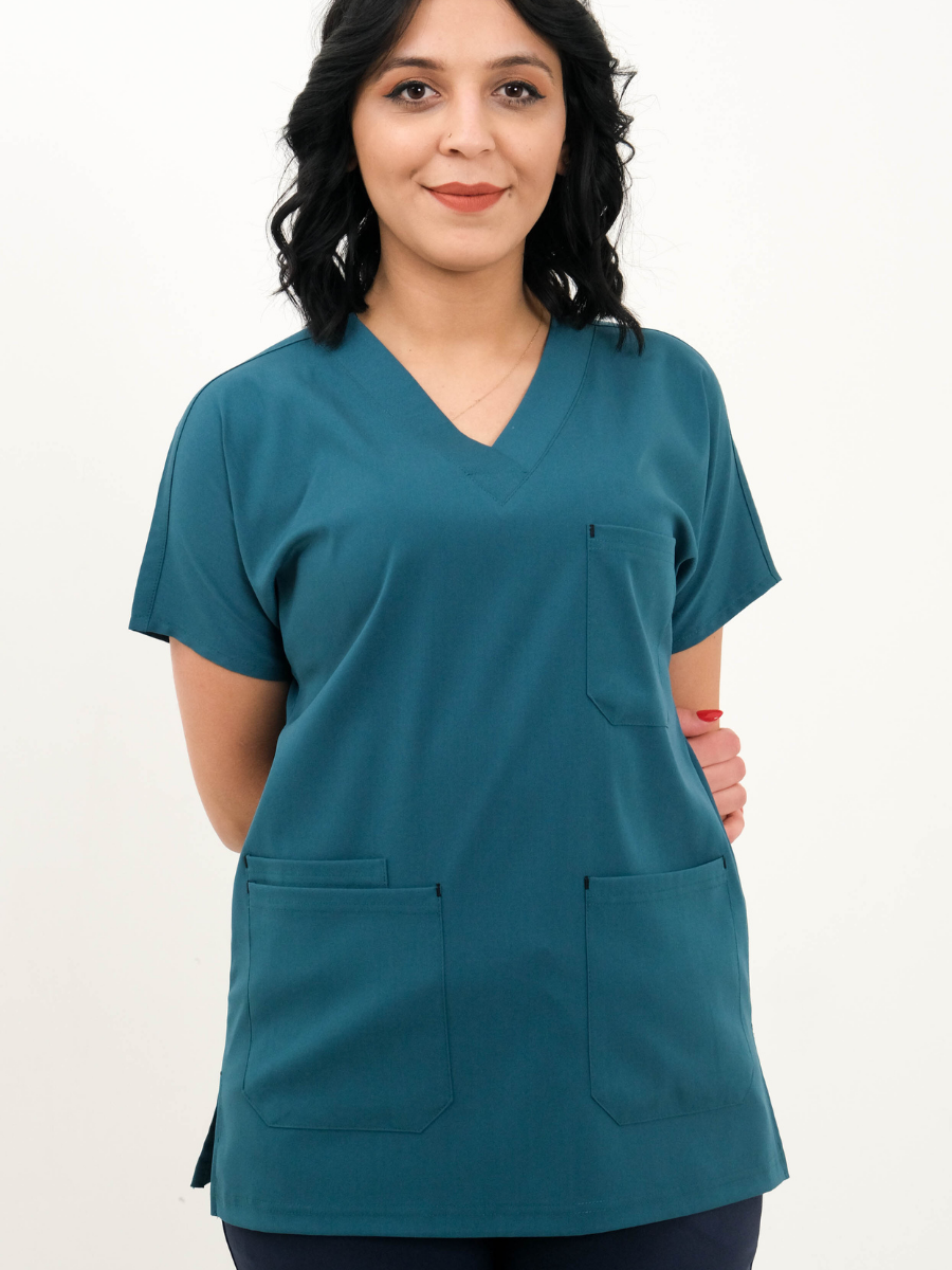 Petrol Yeşili Likralı Cerrahi Kol Tek Üst