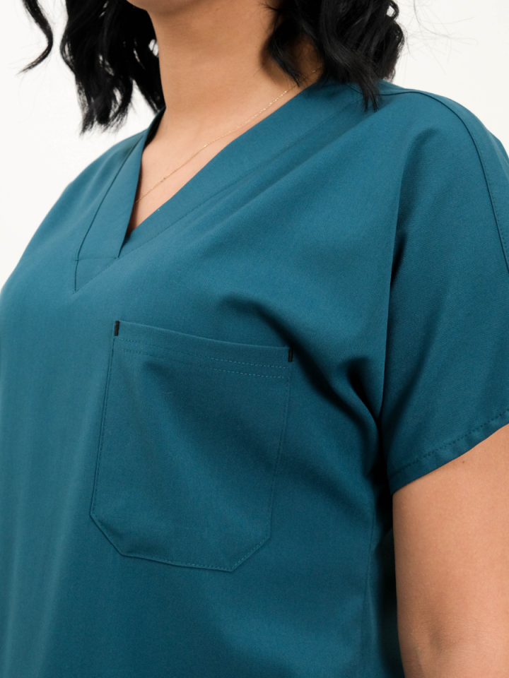 Petrol Yeşili Likralı Cerrahi Kol Tek Üst