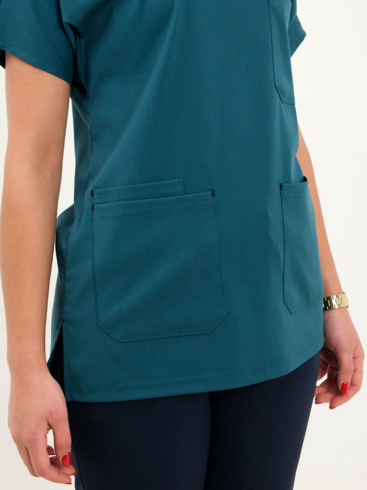 Petrol Yeşili Likralı Cerrahi Kol Tek Üst