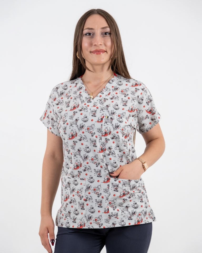 Dalmaçyalı Desenli Likralı Cerrahi Kol Tek Üst