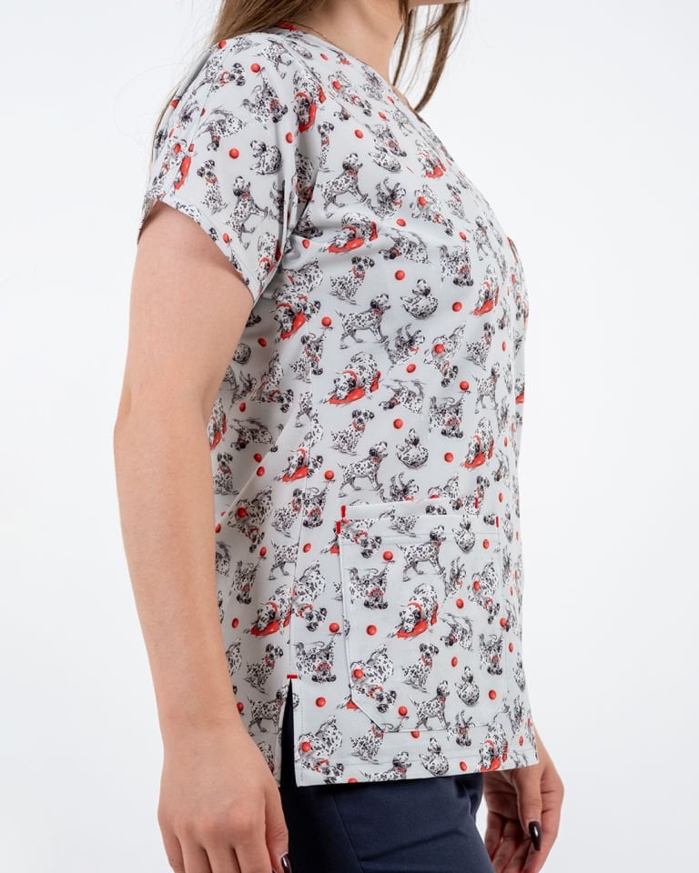 Dalmaçyalı Desenli Likralı Cerrahi Kol Tek Üst