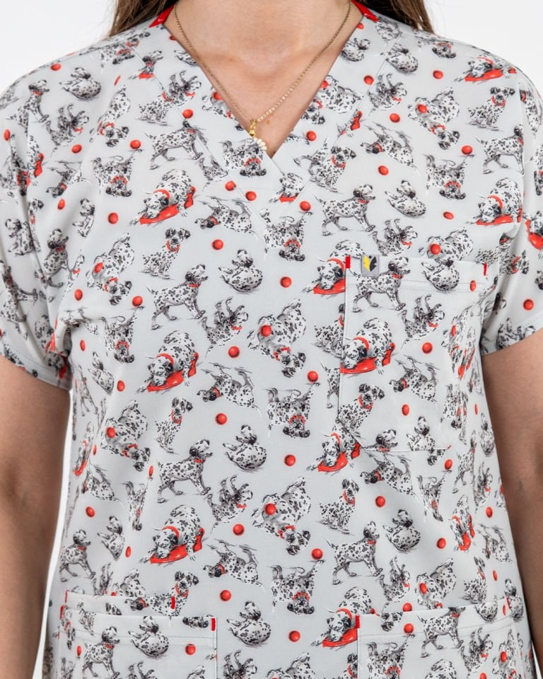 Dalmaçyalı Desenli Likralı Cerrahi Kol Tek Üst