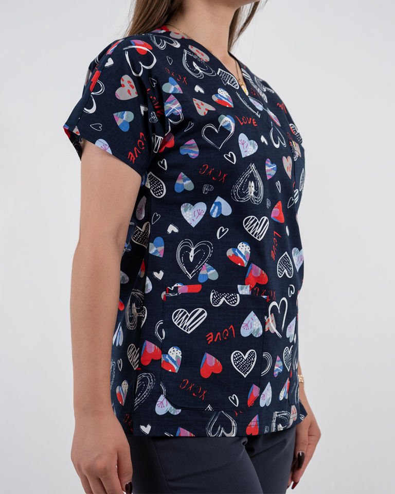 Love Desenli Likralı Cerrahi Kol Tek Üst