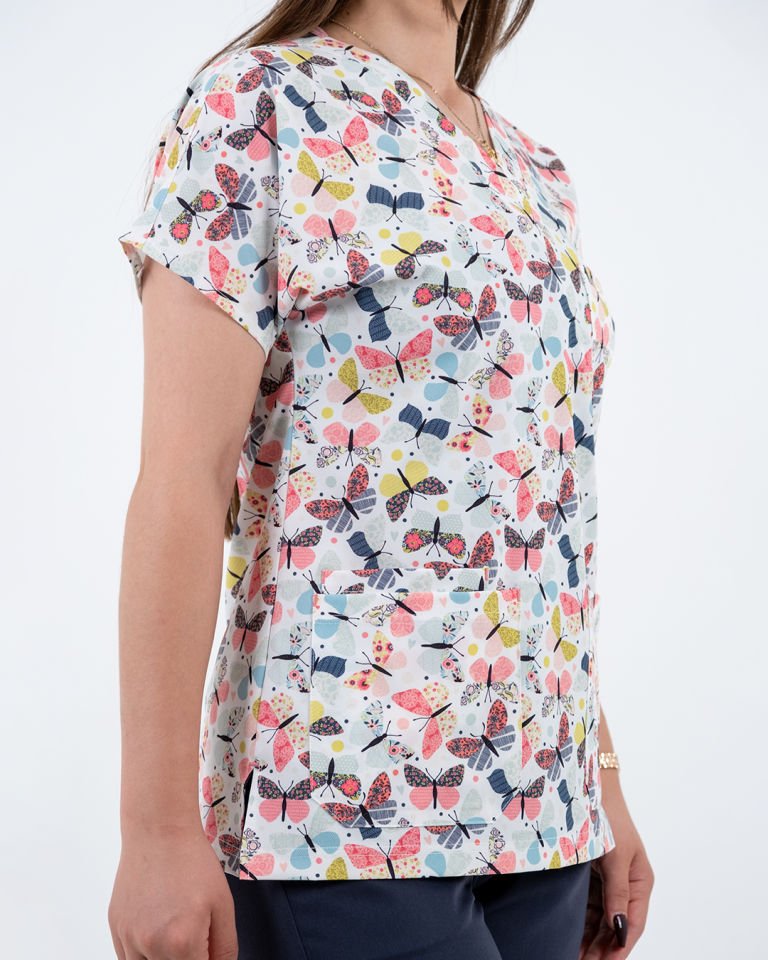 Kelebek Desenli Likralı Cerrahi Kol Tek Üst