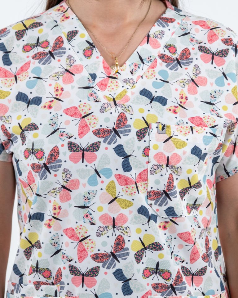 Kelebek Desenli Likralı Cerrahi Kol Tek Üst