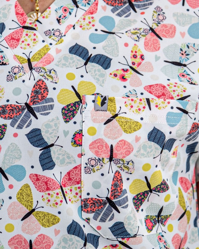 Kelebek Desenli Likralı Cerrahi Kol Tek Üst