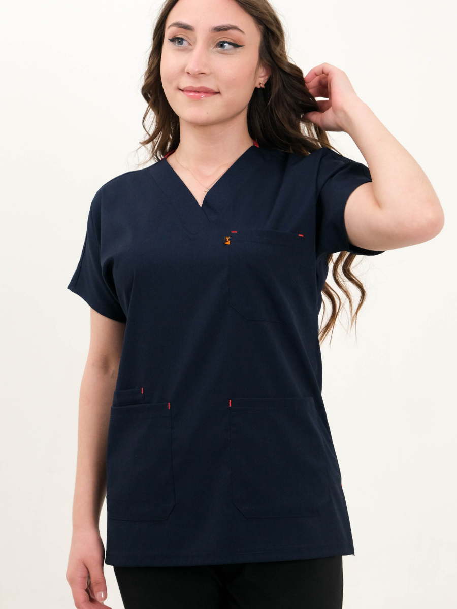 Lacivert Likralı Cerrahi Kol Tek Üst