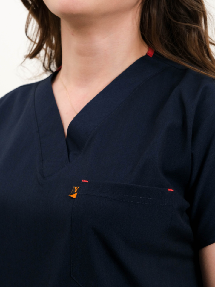 Lacivert Likralı Cerrahi Kol Tek Üst