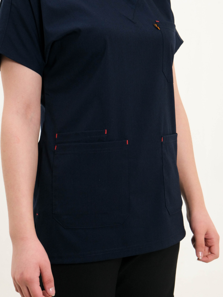 Lacivert Likralı Cerrahi Kol Tek Üst