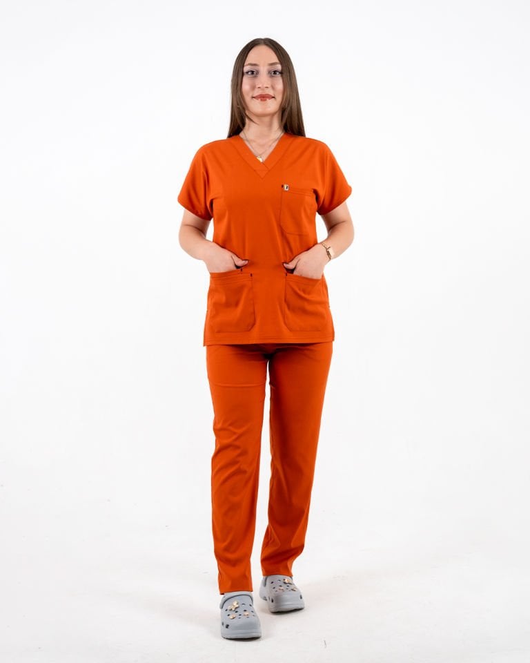 Açık Kiremit Likralı Cerrahi Kol Takım